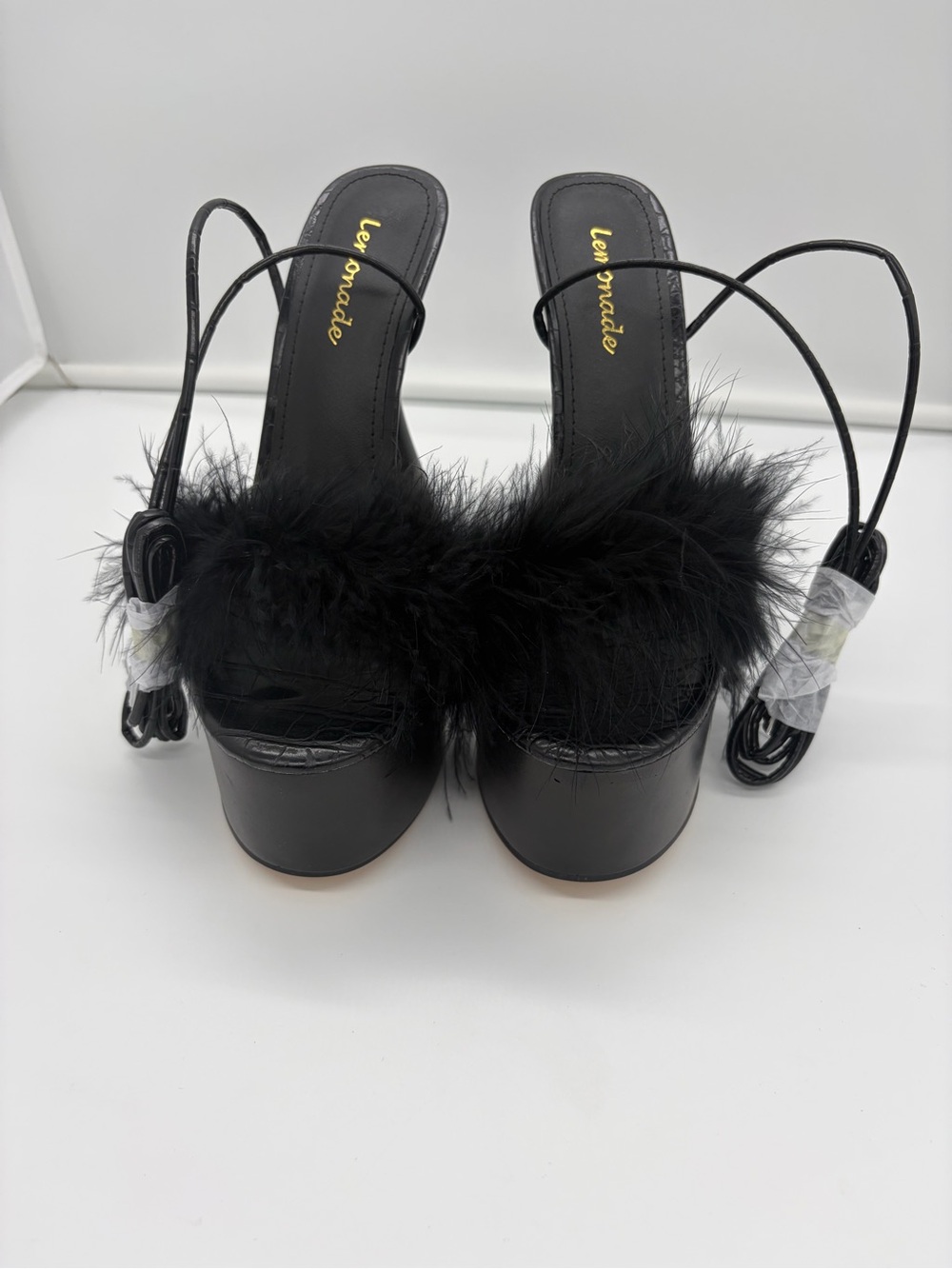 Black Feather Platform Sandals